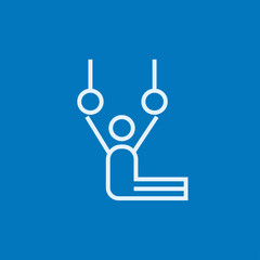 Gymnast performing on stationary rings line icon.