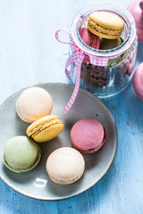 colorful macaroon cookies on plate