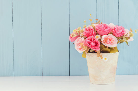 Pastel Artificial Pink Rose in flower pot