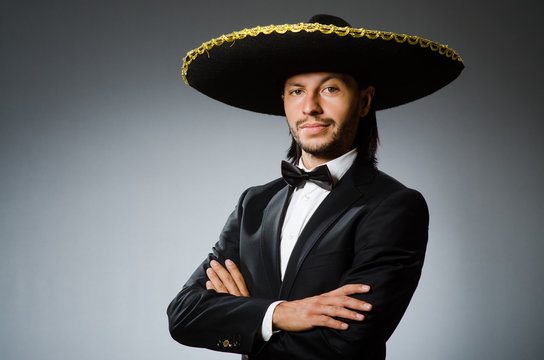 Young Mexican Man Wearing Sombrero