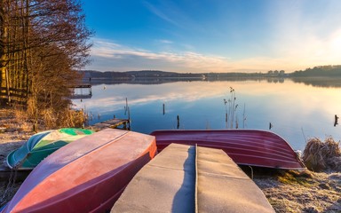 Sunrise over lake at end of winter