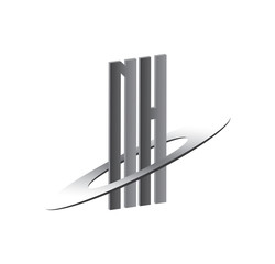 NH initial logo with silver sphere