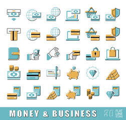 Set of flat line money and business icons. Collection of premium quality web icons. Vector illustration.
