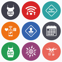 Baby on board icons. Infant caution signs.