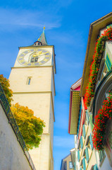 View of the church of saint peter in swiss city zurich