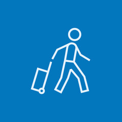 Man with suitcase line icon.