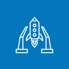 Space shuttle on take-off area line icon.