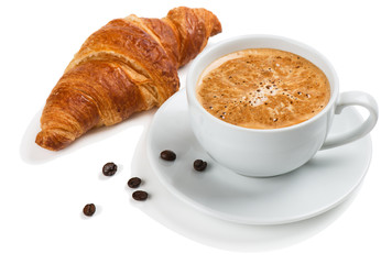 Coffee cup with a croissant