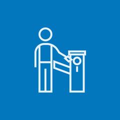 Man at car barrier line icon.