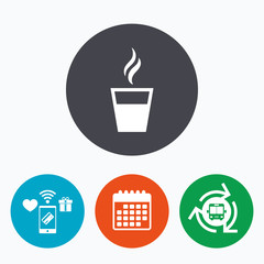 Coffee glass sign icon. Hot coffee button.