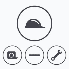 Construction helmet and ruler, roulette icons.