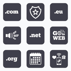 Top-level domains signs. Com, Eu, Net and Org.