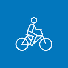 Fototapeta premium Man riding bike line icon.