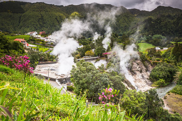Hot spring waters in Furnas, Sao Miguel. Azores. Portugal - 106537078