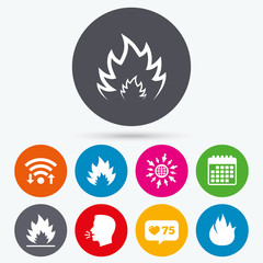 Fire flame icons. Heat signs.