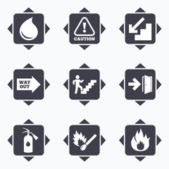 Fire safety, emergency icons. Extinguisher sign.