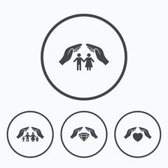 Hands insurance icons. Family life-assurance.