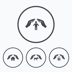 Hands insurance icons. Human life-assurance sign