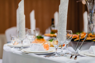 empty wine glasses on the festive table in restaurant