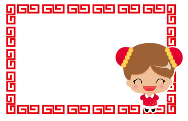 chinese traditional costume girl with red frame.vector art.