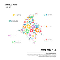 Map Of Colombia Infographic design template with gear chain