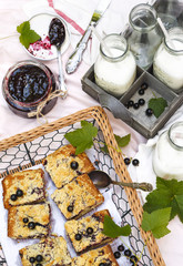 Blackcurrant and hazelnut crumble cake