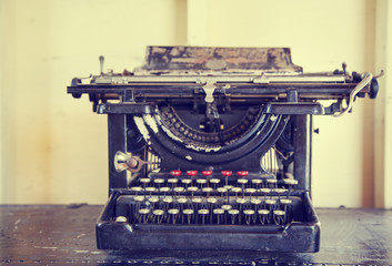 Antique typewriter. Selective focus on typewriter keys