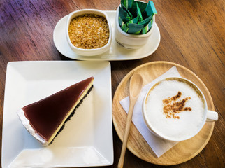 top view cake and coffee