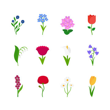 Spring flowers. Fun and cute vector spring flowers icons