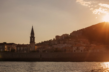 Fototapeta premium Castle like view on the Budva, Montenegro old town from the sea