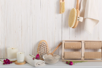 Wood massage brush on white background