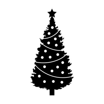Christmas tree with decorations and star flat icon for apps and websites