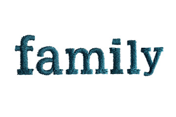 thread embroidery word family isolate on white background