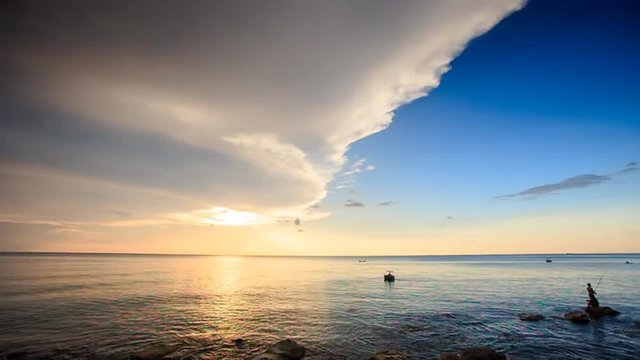 Sunlight Reflection Sunpath Fishermen in Sea at Sunset
