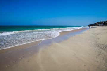 Fototapeta na wymiar Amazing sandy beach and blue ocean in Fuereventua, Canary Island ,Spain