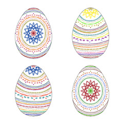 Set of four Colorful Hand-painted Easter eggs with Ethnic patter