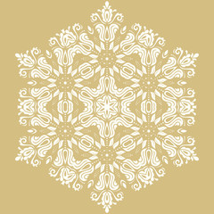 Oriental vector pattern with arabesques and floral elements. Traditional classic golden and white ornament