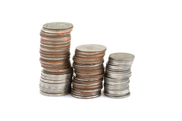 coins stacks on white background