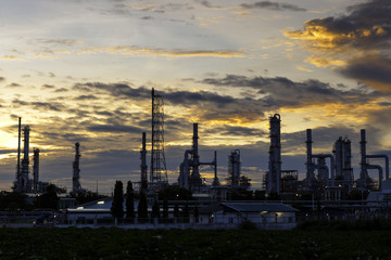 Oil and gas refinery at sunrise - Petrochemical factory