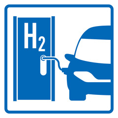 fuel cell vehicle and hydrogen filling station, simple icon, vector illustration