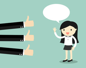 Business concept, business woman get good feedback. Vector illustration.