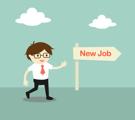 Business concept, Businessman chose a direction 'new job'. Vector illustration.