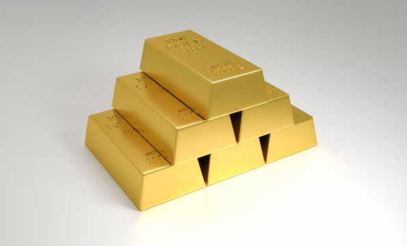 Stacked pile of gold bars. 3D illustration.