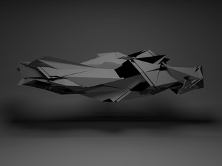 Flying futuristic polygonal object, 3d render
