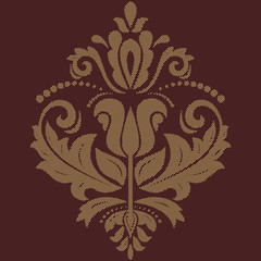 Oriental vector pattern with arabesques and floral elements. Traditional classic brown and golden ornament