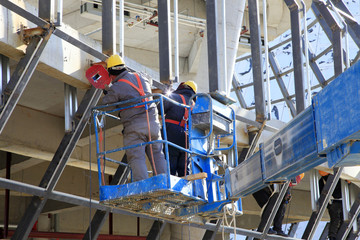 Construction site, the welding workers at work