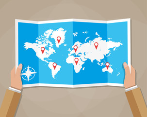 Vector Travel world map in hands