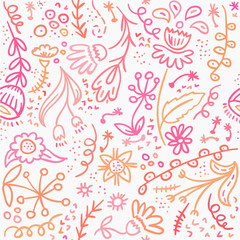 Seamless sketch floral pattern in red and pink colors.