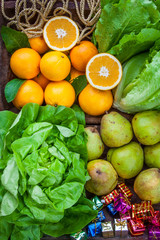Food cousine vegetables and fruit composition, ingredient for eating