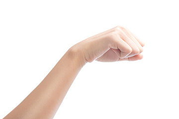 Woman hand with fist gesture Isolated on white with clipping path